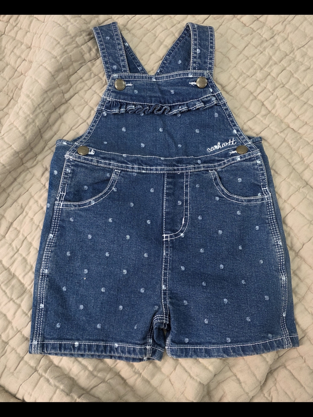 Carhartt Girls' Blue Denim Polka Dot Shortall Overalls
